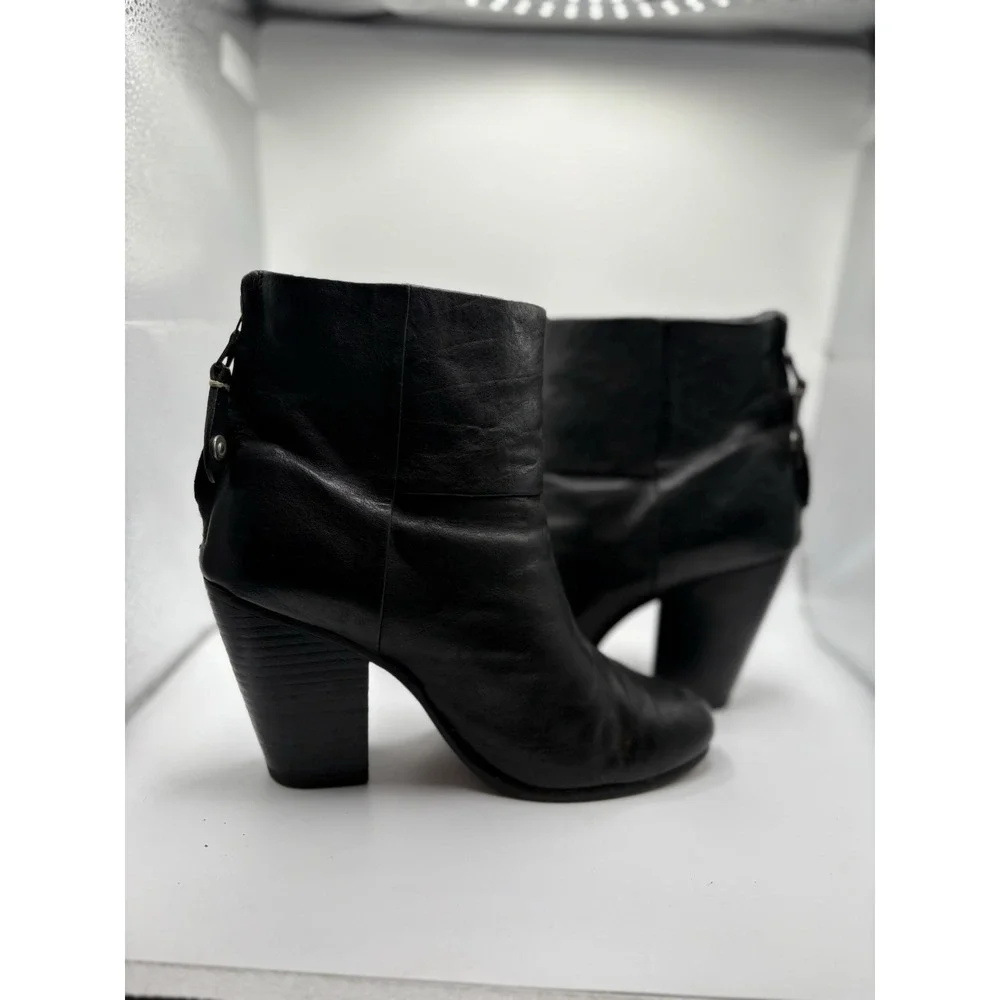 Rag & Bone Womens Black Heeled Bootie Back Zip Leather Shoes Size 37 US 7‎